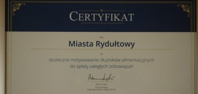MOPS w Rydułtowach wyróżniony za… skuteczne motywowanie dłużników alimentacyjnych do spłaty zobowiązań