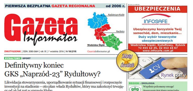 Gazeta Informator nr 219. Definitywny koniec GKS Naprzód 23 Rydułtowy?