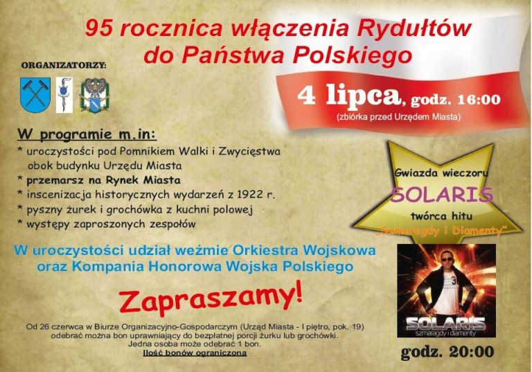 95. rocznica włączenia Rydułtów do Państwa Polskiego